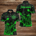 Black And Green Grunge Darts Polo, Quarter Zip For Men Custom Dart Shirts For Team Dart Jerseys TDM3464