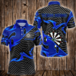 Personalized Black And Blue Darts Polo & Quarter Zip Custom Dart Shirts For Men Darts Team Jerseys TDM3460