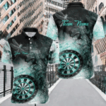 Black Turquoise Smoke Dart Shirts For Men Custom Dart Jersey Polo & 1/4 Zip TDM3804