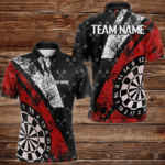 Black And Red Grunge Darts Polo & Quarter Zip Custom Darts Shirts For Men, Best Darts Team Jerseys TDM3447