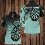 Personalized Grunge Turquoise Darts Polo & Quarter Zip Custom Dart Shirts For Men Darts Team Jersey TDM3446