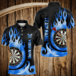 Black Blue Fire Flame Light Darts Polo & Quarter Zip Custom Dart Shirts For Men League Dart Jerseys TDM3424