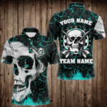 Personalized Turquoise Glowing Crack Skull Dart Shirts Custom Scary Dart Shirts For Men Dart Jersey TDM3416