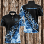 Black And Blue Light Icy Men Darts Polo & Quarter Zip Shirt Custom Dart Shirts For Team Dart Jersey TDM3411