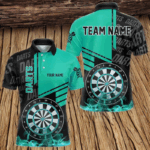 Black And Turquoise Darts Shirts For Men Custom Darts League Team Jerseys Darts Polo & 1/4 Zip TDM3413