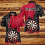 Black And Red Fire Darts Shirts For Men Custom Darts League Team Jerseys Darts Polo & 1/4 Zip TDM3412