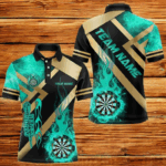 Personalized Gold And Turquoise Dartboard Fire Flame Custom Dart Shirts For Men, Darts Team Jerseys TDM3402