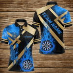 Personalized Gold And Blue Dartboard Fire Flame Custom Darts Shirts For Men, Darts Team Jerseys TDM3401