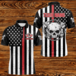 Personalized American Flag Grunge Skull Dart Shirts For Men Custom Patriotic Darts Jerseys | Red TDM3400