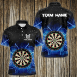 Grunge Black Blue Thunder Lightning Darts Polo & Quarter Zip Custom Dart Shirts For Men Dart Jersey TDM3399