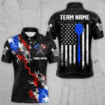 Customized Grunge US Flag Smoke Darts Polo & Quarter-Zip Shirts, Patriotic Darts Jerseys For Men TDM3456