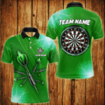 Green Thunder Lightning Light Darts Polo & Quarter Zip Custom Darts Shirts For Men Darts Jerseys TDM3393