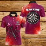Red Thunder Lightning Light Darts Polo & Quarter Zip Custom Darts Shirts For Men Darts Jerseys TDM3392