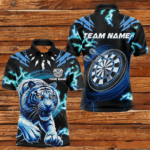 Personalized Blue 3D Tiger Thunder Lightning Dart Shirts For Men Custom Darts League Jerseys TDM3384