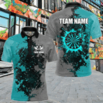 Personalized Darts Paint Turquoise And Grey Dart Shirts For Men Custom Grunge Dart Team Jerseys TDM3179
