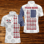 American Flag White Darts Polo & Quarter Zip Shirt Custom Men Dart Shirts Patriotic Dart Jerseys TDM3356