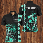 Custom Turquoise Grunge Dartboard Argyle Pattern Dart Shirts For Men, Best Darts Team Jerseys TDM3343