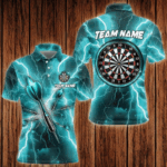 Turquoise Thunder Lightning 3D Men Darts Polo & Quarter Zip Custom Dart Shirt For Men Dart Jersey TDM3339