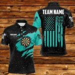 Customized Turquoise Grunge American Flag Men Dart Shirts Custom Patriotic Team Dart Jerseys TDM3336