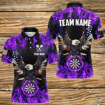 Purple Flame American Flag Eagle Custom 3D Dart Shirts For Men, Patriotic Darts League Team Jersey TDM3326