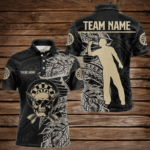 Gold And Black Tribal Pattern Custom Dart Shirts For Men, Skull Darts Team Shirts Dart Jerseys TDM3318