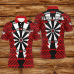 Striking Black And Red Dartboard Pattern Custom Dart Shirts For Men Best Darts Team Jerseys TDM3312