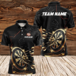 Custom Black And Golden Dart Shirts For Men, Personalized Glowing Darts Team Jerseys Darts Uniform TDM3311
