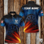 Glowing Orange And Blue Dart Polo & Quarter Zip Custom Men Dart Jerseys Team League Dart Shirts TDM3302