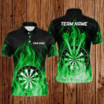 Fire Flame Dartboard 3D Darts Polo & Quarter Zip Custom Dart Shirts For Men Dart Jerseys |Green TDM3300