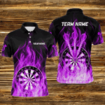 Fire Flame Dartboard 3D Darts Polo & Quarter Zip Custom Dart Shirts For Men Dart Jerseys |Purple TDM3299