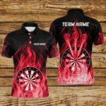 Fire Flame Dartboard 3D Darts Polo & Quarter Zip Custom Dart Shirts For Men Dart Jerseys |Red TDM3298