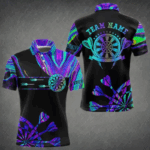 Neon Purple Blue Darts Tie Dye Polo & Quarter Zip Custom Dart Shirts For Men Glowing Dart Jerseys TDM3559