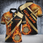 Personalized Gold And Black Dartboard Fire Flame Custom Darts Shirts For Men, Darts Team Jerseys TDM2048