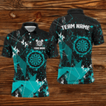 Personalized Grunge Turquoise Darts Polo & Quarter Zip Custom Dart Shirts For Men Dart Jerseys TDM3297