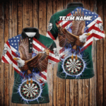 Personalized American Flag Eagle Dart Shirts For Men Custom Dart Board Lightning Dart Jerseys TDM3288