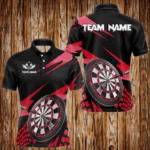 Red Black Custom Dart Shirts For Men, Personalized 3D Darts Board Dart Jerseys Polo & 1/4 Zip TDM3287