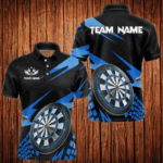 Blue Black Custom Dart Shirts For Men, Personalized 3D Darts Board Dart Jerseys Polo & 1/4 Zip TDM3286