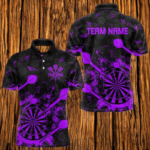 Black And Purple Grunge Darts Polo, Quarter Zip For Men Custom Dart Shirts For Team Dart Jerseys TDM3276