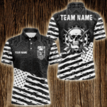 Personalized Black White US Flag Skull Dart Shirts For Men Custom Patriotic Cool Dart Team Jerseys TDM3275