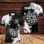 Grunge Black And White Dart Polo & Quarter Zip Custom Dart Shirts For Men, Retro Dart Jerseys TDM3271