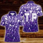 Aim The Tip Arrow Pattern Custom Dart Shirts For Men, Funny Dart Team Shirts Dart Jerseys | Purple TDM3247