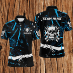 Personalized Grunge Black Blue Abstract Skull Dart Shirts For Men Custom Cool Darts Team Jerseys TDM3245