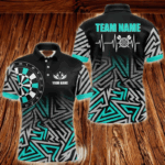 Personalized Darts Heartbeat Zig-Zag Pattern Custom Dart Shirts For Men, Dart Jerseys | Turquoise TDM3229