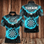 Personalized Blue Cyan Fire Flame Dartboard Eagle 3D Men Dart Shirt, Darts League Team Shirt Jersey TDM3220