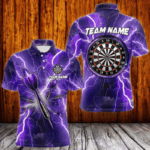 Purple Thunder Lightning 3D Women Darts Polo & Quarter Zip Custom Dart Shirts For Men Dart Jerseys TDM3212