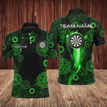 Green Darts Gearwheel Pattern Custom Dart Shirts For Men, Dart Jerseys Darts League Team Uniform TDM3187