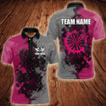 Personalized Darts Paint Pink And Grey Dart Shirts For Men Custom Grunge Dart Team Jerseys TDM3180