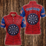 Blue And Red Dart Spider Web Custom Dart Shirts For Men, Unique Dart Team Jerseys Funny Dart Shirts TDM3170