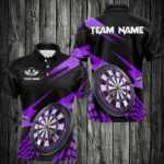 Purple Black Custom Dart Shirts For Men, Personalized 3D Darts Board Dart Jerseys Polo & 1/4 Zip TDM3141