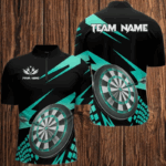 Cyan Black Custom Dart Shirts For Men, Personalized 3D Darts Board Dart Jerseys Polo & 1/4 Zip TDM3139